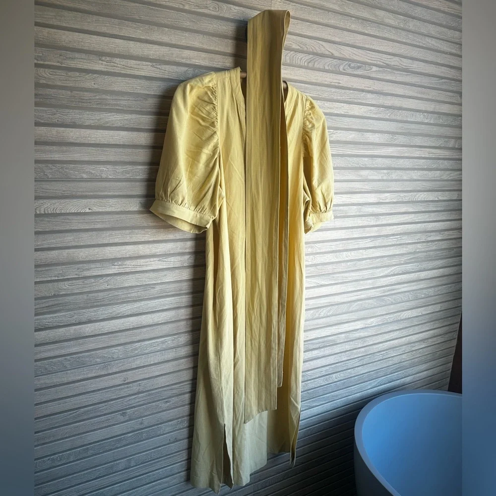 Ann Taylor Long Sleeve Buttery Yellow LINEN Dress - Picture 3 of 8